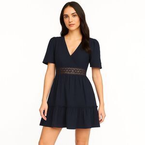 Lulus Mini Dress Women’s Large Poised And Perfect  Lace Navy Blue Cottagecore